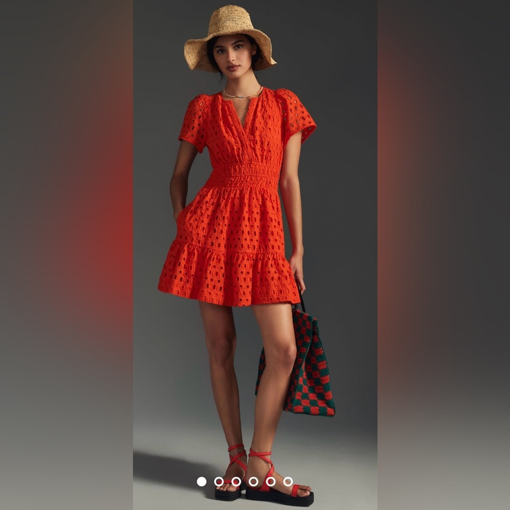 ANTHROPOLOGIE The Somerset Mini Eyelet Orange Dress size S NWOT $160